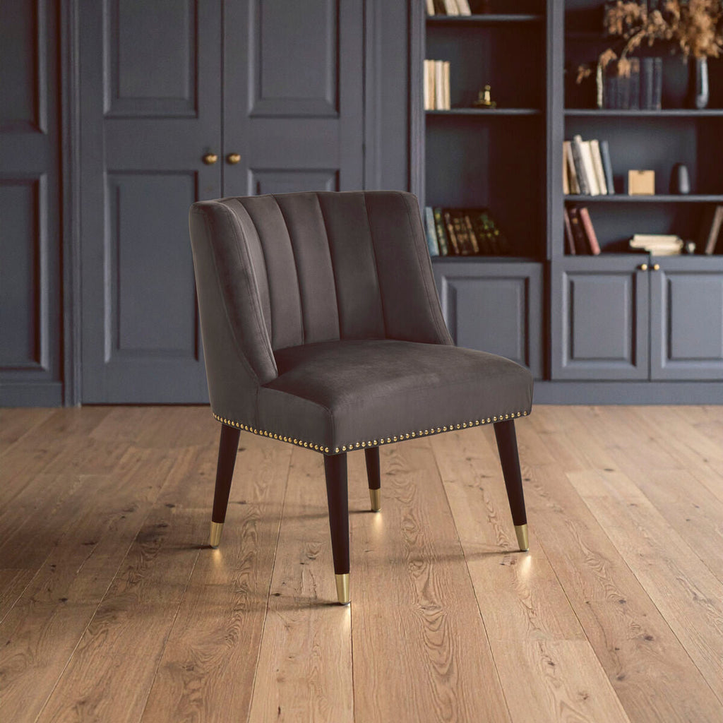 Grey Velvet Dining Chair with Black Legs | Doucet