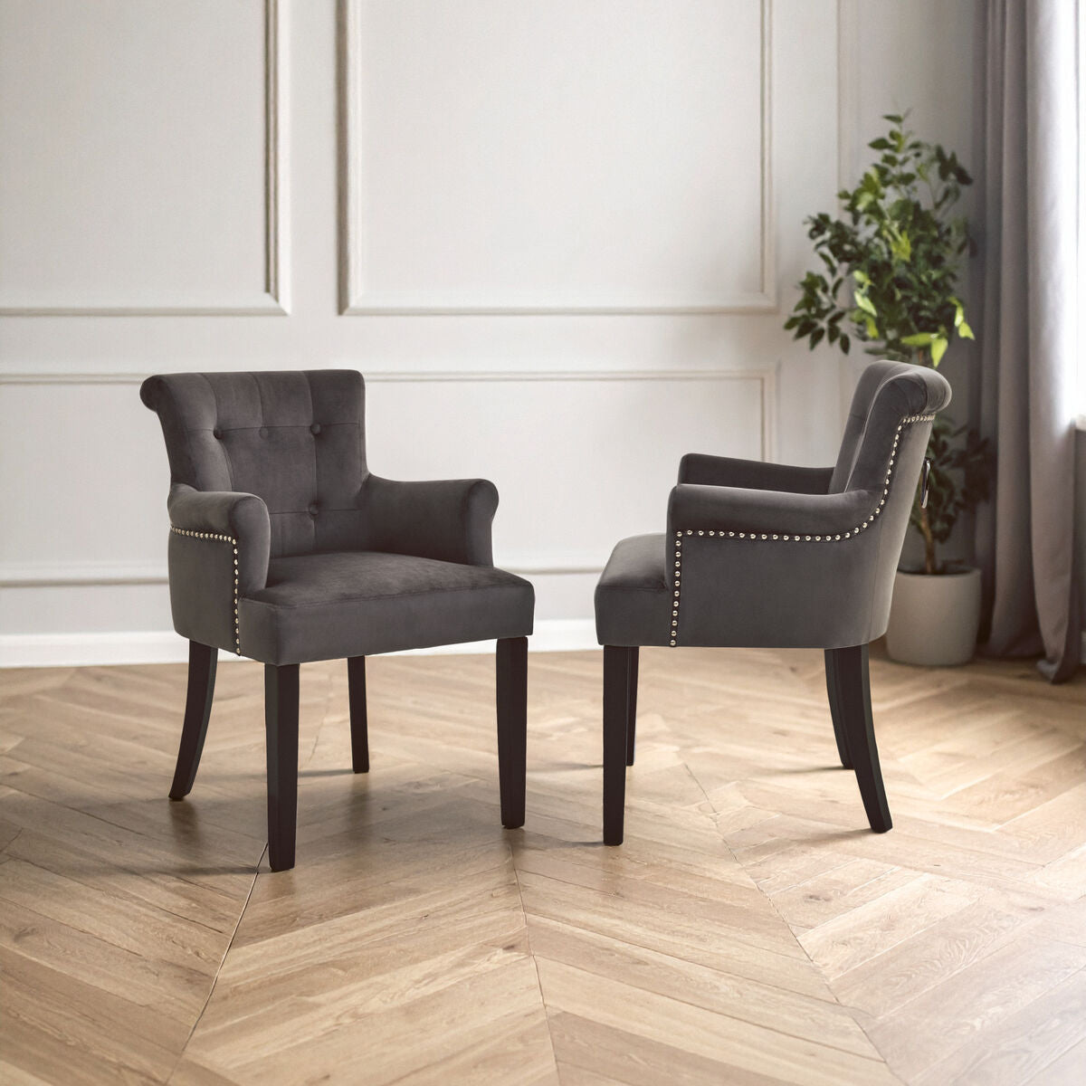 Grey Velvet Dining Chair with Ring Back | Doucet