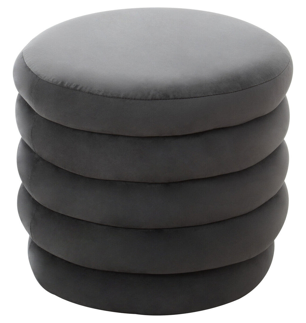 Graphite Velvet Round Footstool | Helen