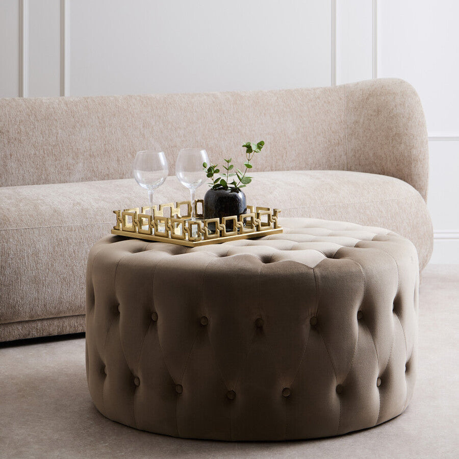 Mink Velvet Round Tufted Footstool | Haley