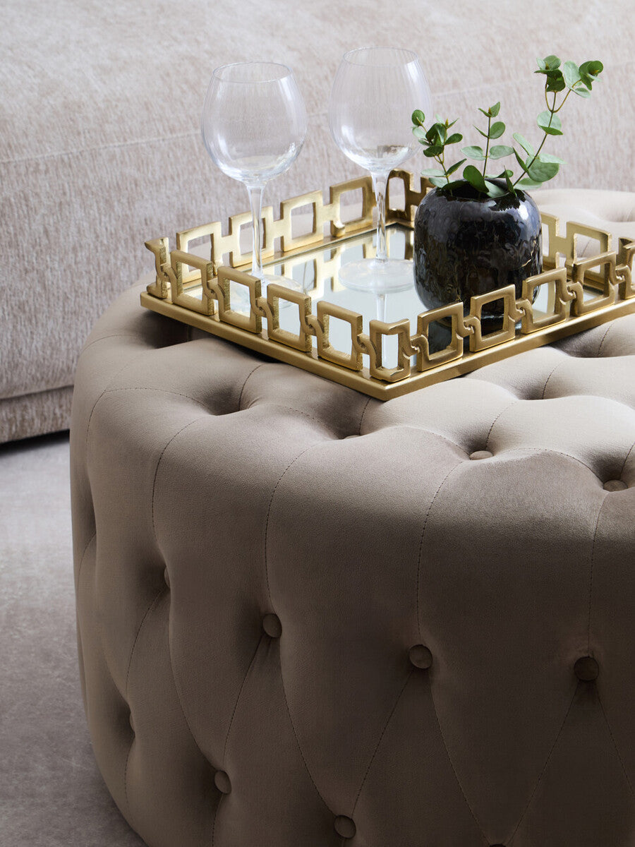 Mink Velvet Round Tufted Footstool | Haley