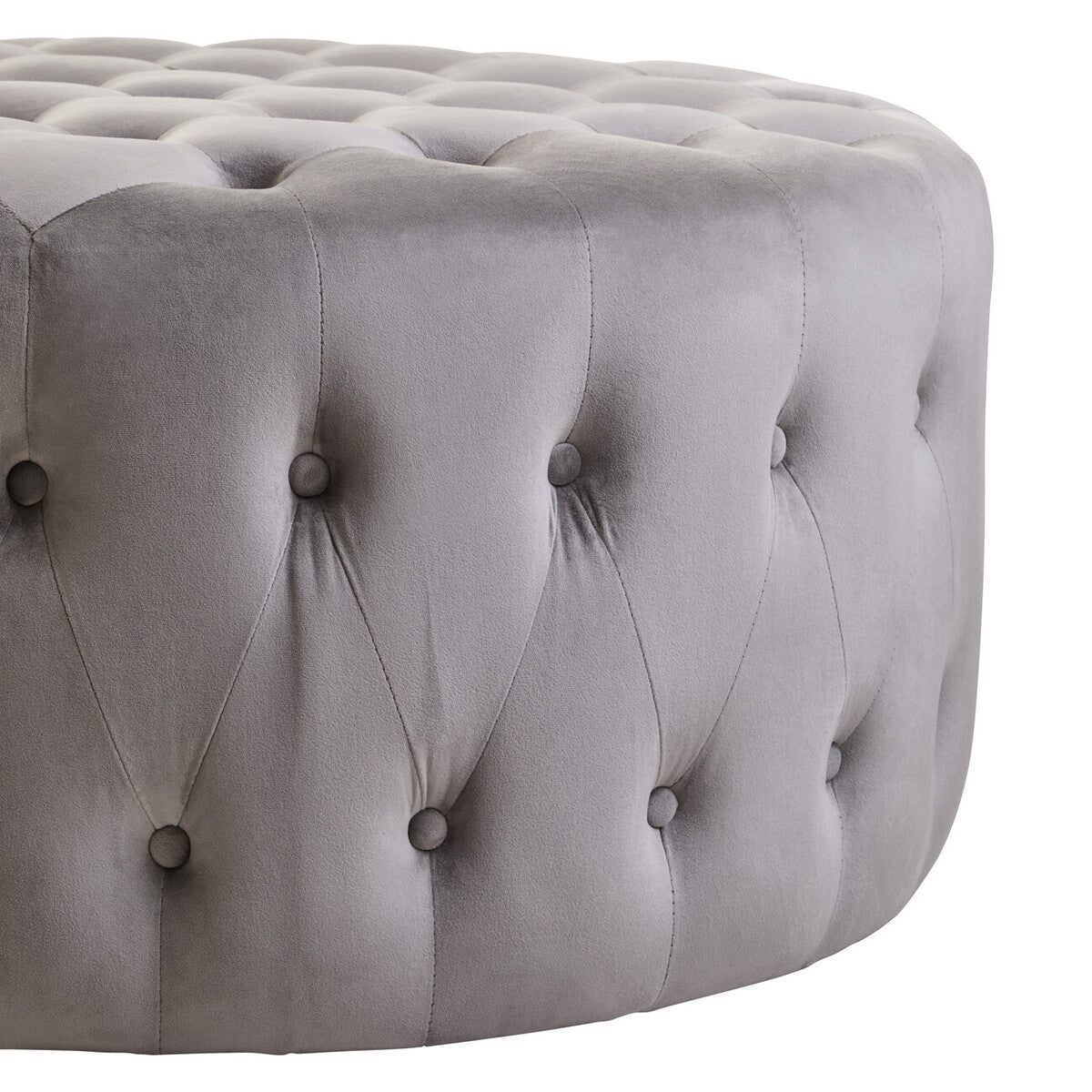 Grey Velvet Round Tufted Footstool | Haley