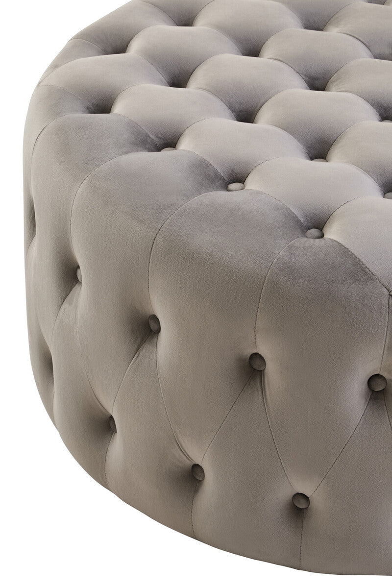 Grey Velvet Round Tufted Footstool | Haley