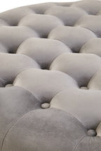 Grey Velvet Round Tufted Footstool | Haley