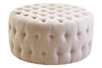 Beige Velvet Round Tufted Footstool | Haley