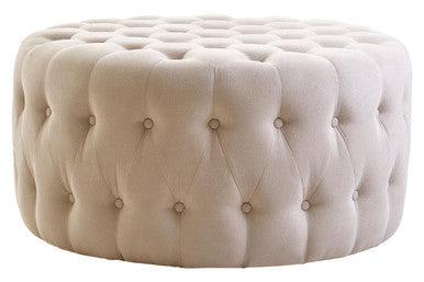 Beige Velvet Round Tufted Footstool | Haley