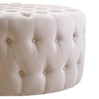 Beige Velvet Round Tufted Footstool | Haley