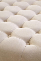 Beige Velvet Round Tufted Footstool | Haley