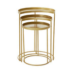 Set of 3 Antique Brass Finish Metallic Nesting Side Tables with Slim Legs and Half-Moon Tops, Suar