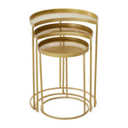 Set of 3 Antique Brass Finish Metallic Nesting Side Tables with Slim Legs and Half-Moon Tops, Suar