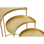 Set of 3 Antique Brass Finish Metallic Nesting Side Tables with Slim Legs and Half-Moon Tops, Suar