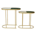 Set of 2 Marble Top Nesting Side Tables with Slim Antique Brass Finish Geometric Base | Suar