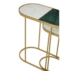 Set of 2 Marble Top Nesting Side Tables with Slim Antique Brass Finish Geometric Base | Suar