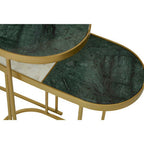 Set of 2 Marble Top Nesting Side Tables with Slim Antique Brass Finish Geometric Base | Suar