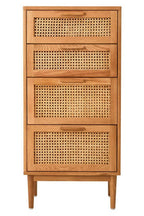 Rattan and Oak Wood Chest of Four Drawers | Lyon