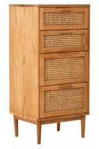 Rattan and Oak Wood Chest of Four Drawers | Lyon