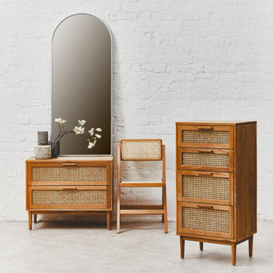 Rattan and Oak Wood Chest of Four Drawers | Lyon