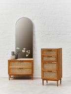 Rattan and Oak Wood Chest of Four Drawers | Lyon