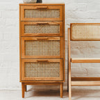 Rattan and Oak Wood Chest of Four Drawers | Lyon
