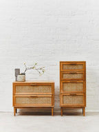 Rattan and Oak Wood Chest of Four Drawers | Lyon