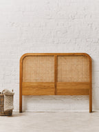 Rattan and Oak Wood Double Bed Headboard | Lyon