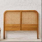 Rattan and Oak Wood Double Bed Headboard | Lyon