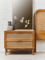 Rattan and Oak Wood Double Bed Headboard | Lyon