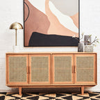 Rattan and Oak Wood 4 Door Sideboard | Lyon