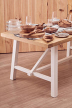 Natural Reclaimed Oak and Birch Wood Rectangular Dining Table with White Painted Base | Parkside