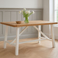 Natural Reclaimed Oak and Birch Wood Rectangular Dining Table with White Painted Base | Parkside