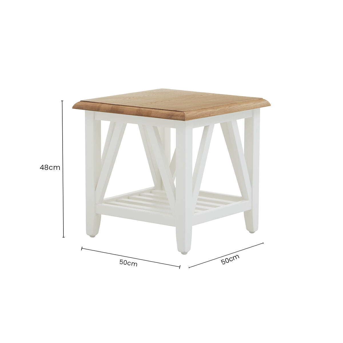 Natural Oak Side Table with White Finished Birch Base and Sculpted Supports | Parkside