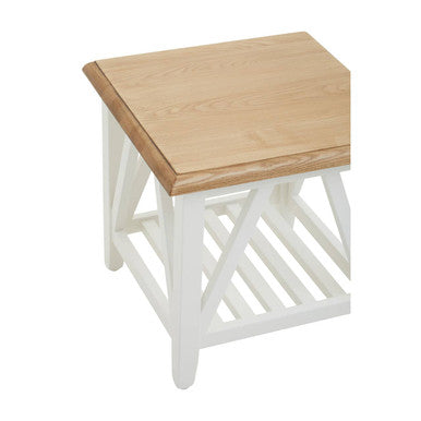Natural Oak Side Table with White Finished Birch Base and Sculpted Supports | Parkside