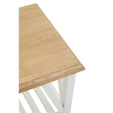 Natural Oak Side Table with White Finished Birch Base and Sculpted Supports | Parkside