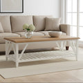 Brown Natural Oak and Birch Wood Rectangular Coffee Table with White Frame | Parkside