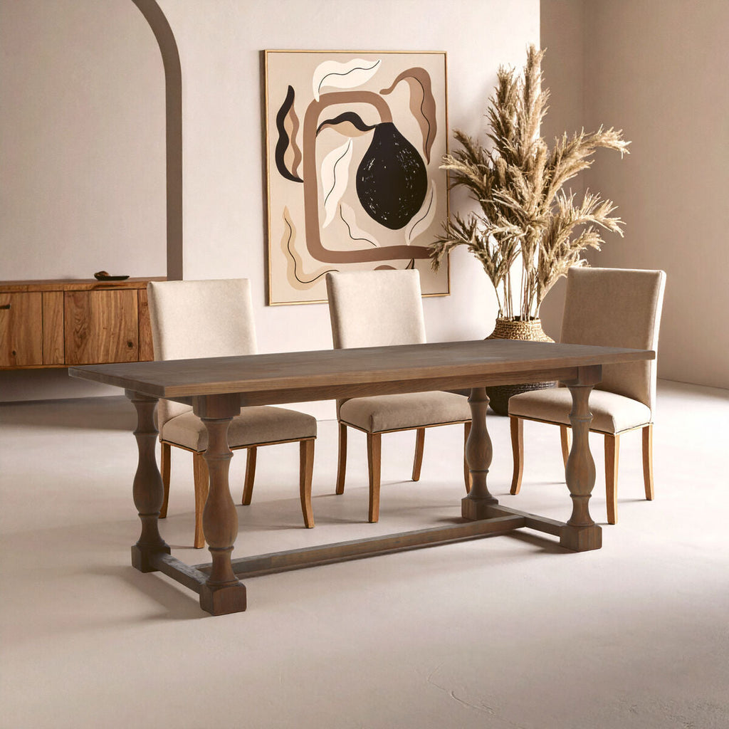 Natural Rectangular Oak Dining Table with Artistically Carved Pedestal Legs, Parkside