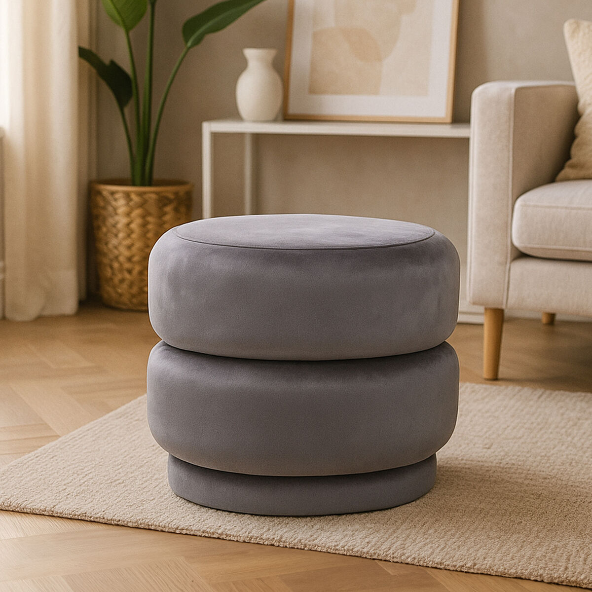 Grey Velvet Oval Pouffe | Hartford