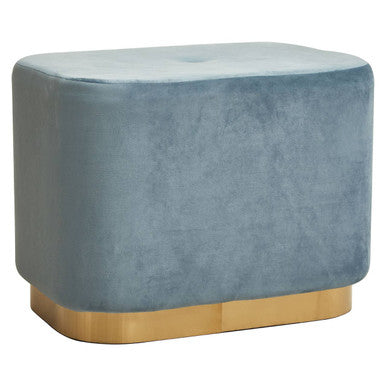 Blue Velvet and Matte Gold Rectangular Pouffe | Hartford
