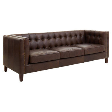 3 Seater Modern Chesterfield Dark Brown Leather Sofa | King