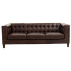 3 Seater Modern Chesterfield Dark Brown Leather Sofa | King