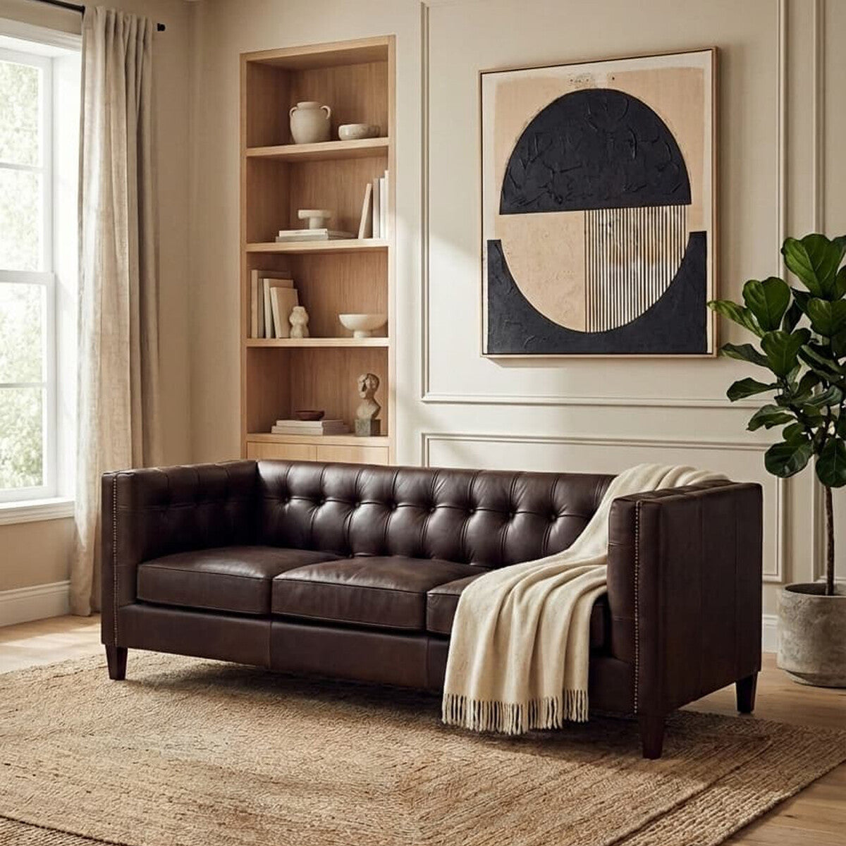 3 Seater Modern Chesterfield Dark Brown Leather Sofa | King