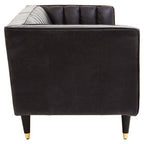 3 Seater Black Leather Sofa with Flared Arms | King
