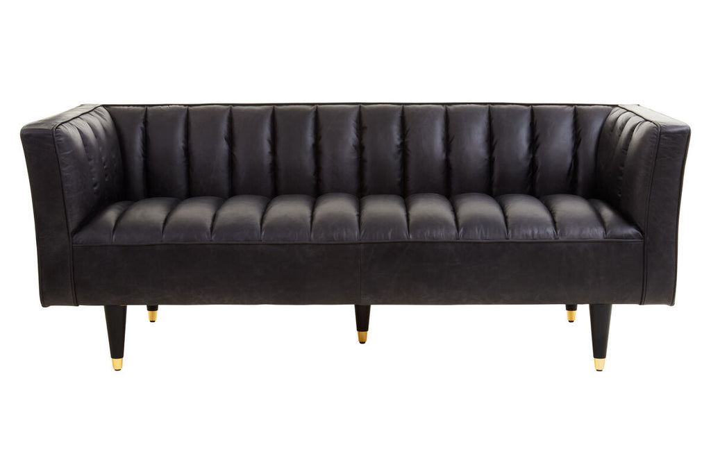 3 Seater Black Leather Sofa with Flared Arms | King