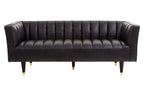 3 Seater Black Leather Sofa with Flared Arms | King