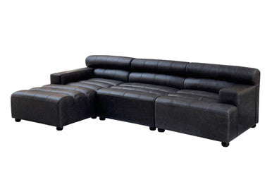 Armless Antique Black Leather Modular Sofa Chair | King