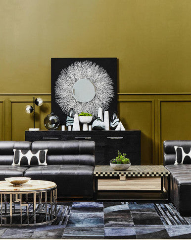 Armless Antique Black Leather Modular Sofa Chair | King