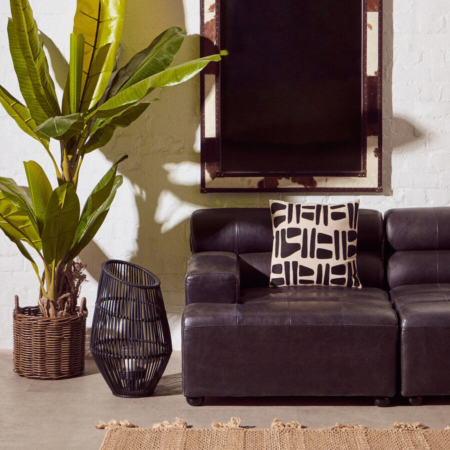 Antique Black Left Arm Leather Modular Chaise Sofa | King