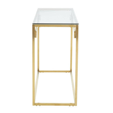 Geometric Gold Brushed Stainless Steel Console Table with Tempered Glass Top, Allure
