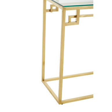 Geometric Gold Brushed Stainless Steel Console Table with Tempered Glass Top, Allure