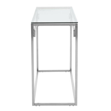 Geometric Silver Finish Stainless Steel Console Table with Tempered Glass Top | Allure