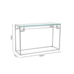 Geometric Silver Finish Stainless Steel Console Table with Tempered Glass Top | Allure